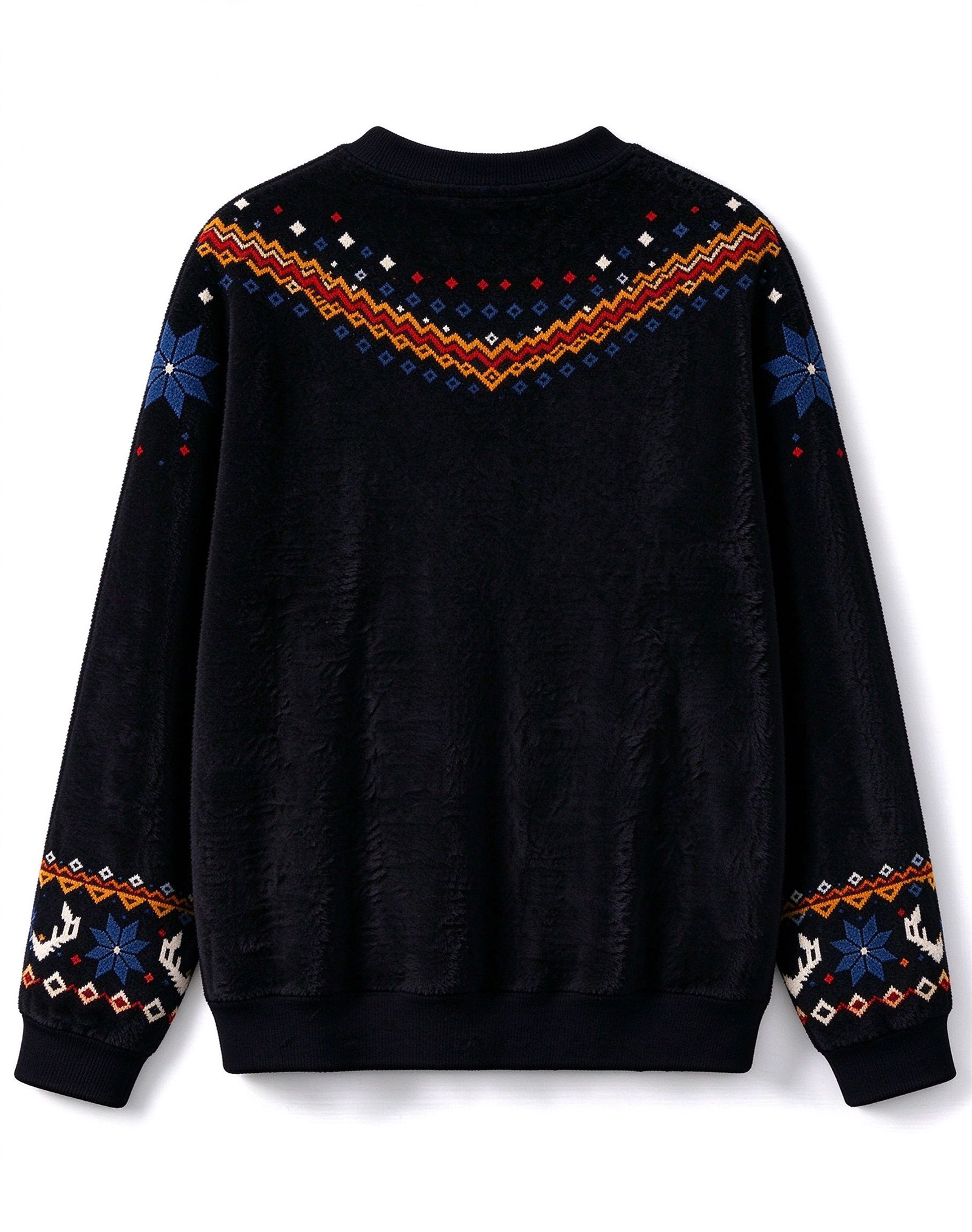 Black Fair Isle Nordic Blue Snowflake Crew Neck Sweate