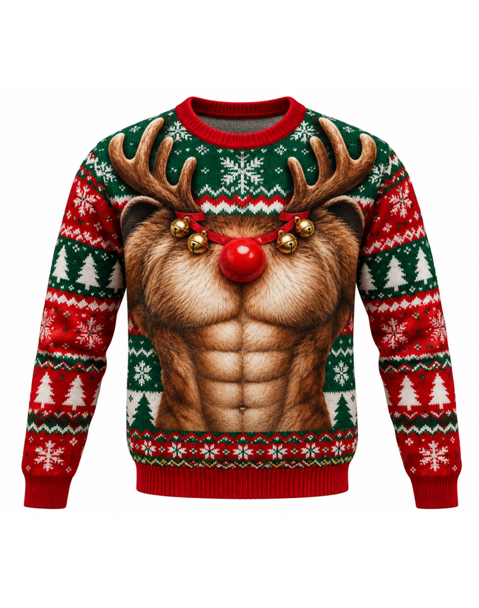 Novelty Muscle Rudolph Reindeer Christmas Sweater