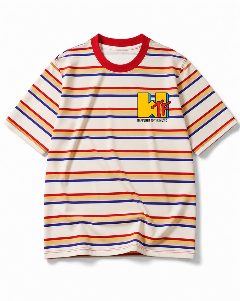 WTF Happened To Music 1980s Eco Oversized Striped Ringer T-Shirt image 12