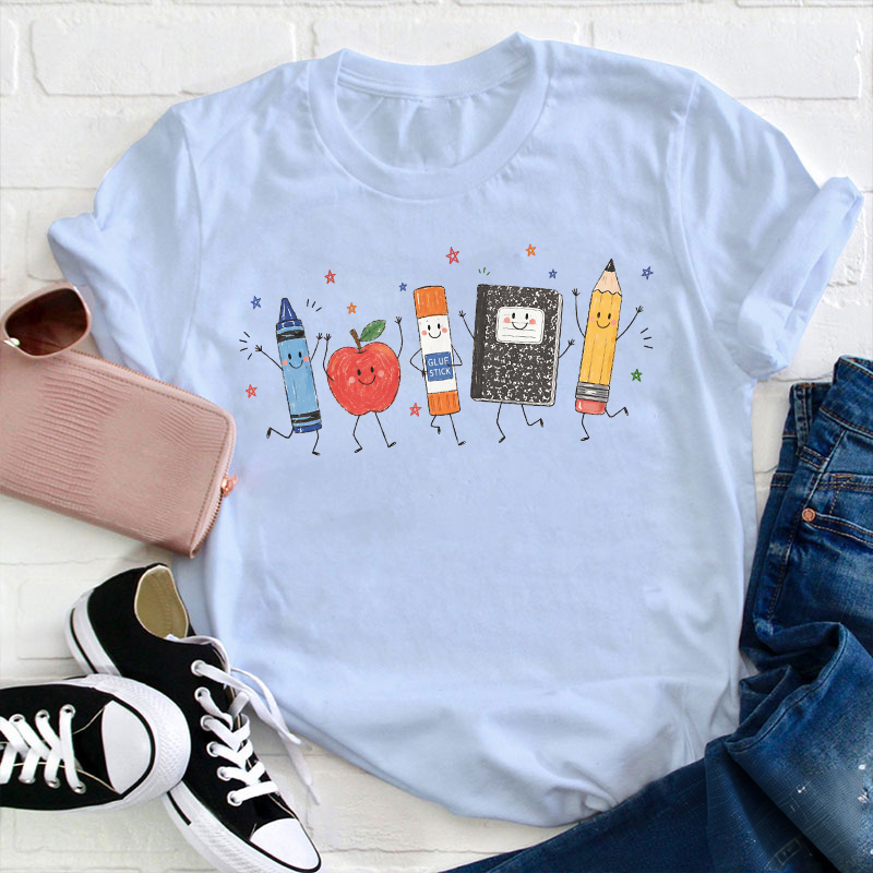 Cute Anthropomorphic School Supplies Teacher T-Shirt image 12