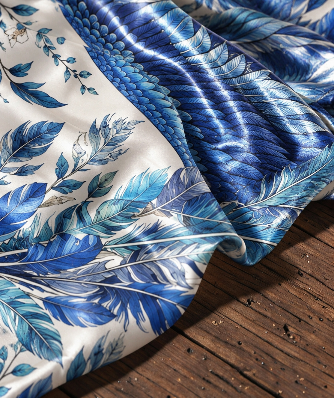 Blue Wing Floral Satin Poncho Shawl