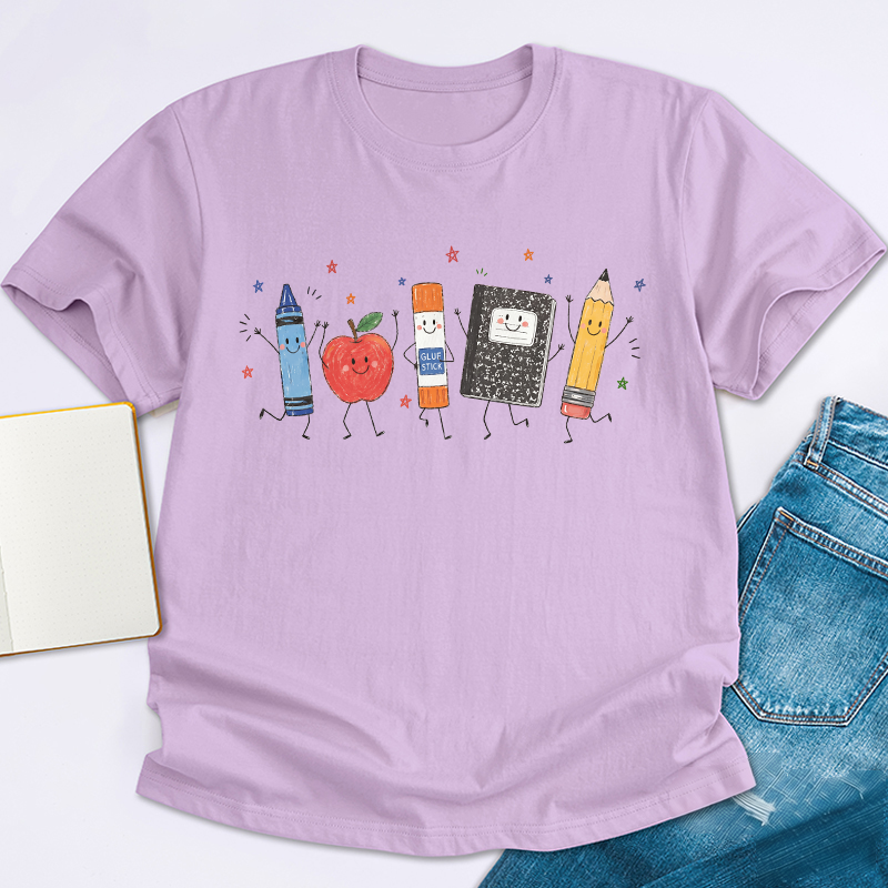 Cute Anthropomorphic School Supplies Teacher T-Shirt image 13