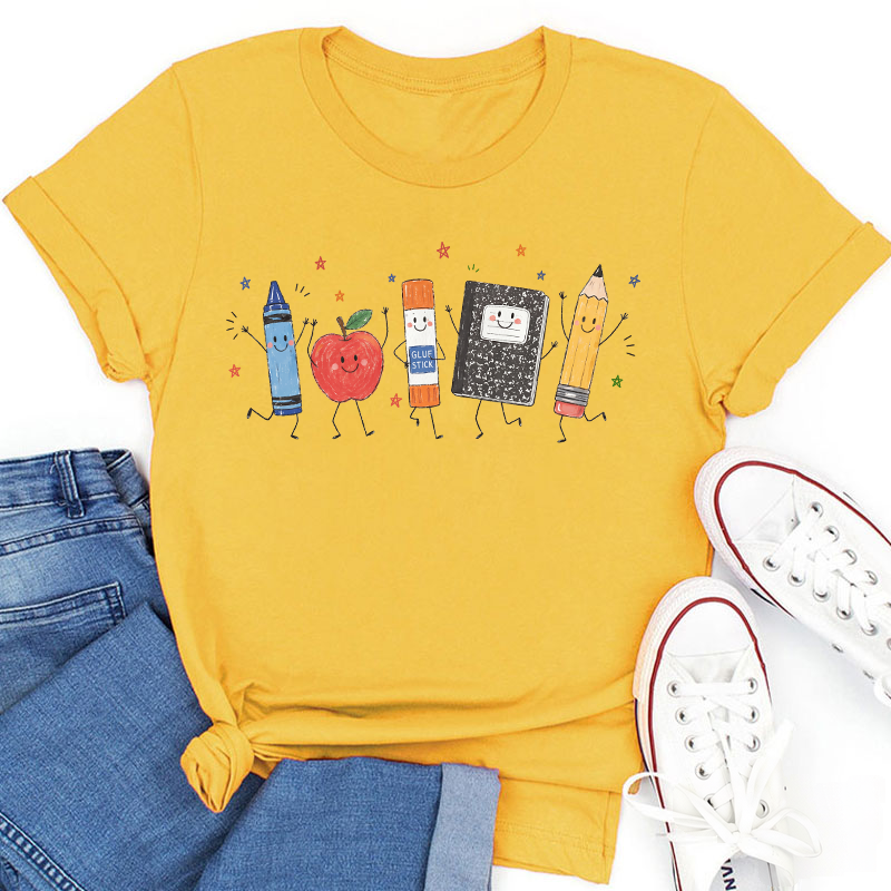 Cute Anthropomorphic School Supplies Teacher T-Shirt image 14