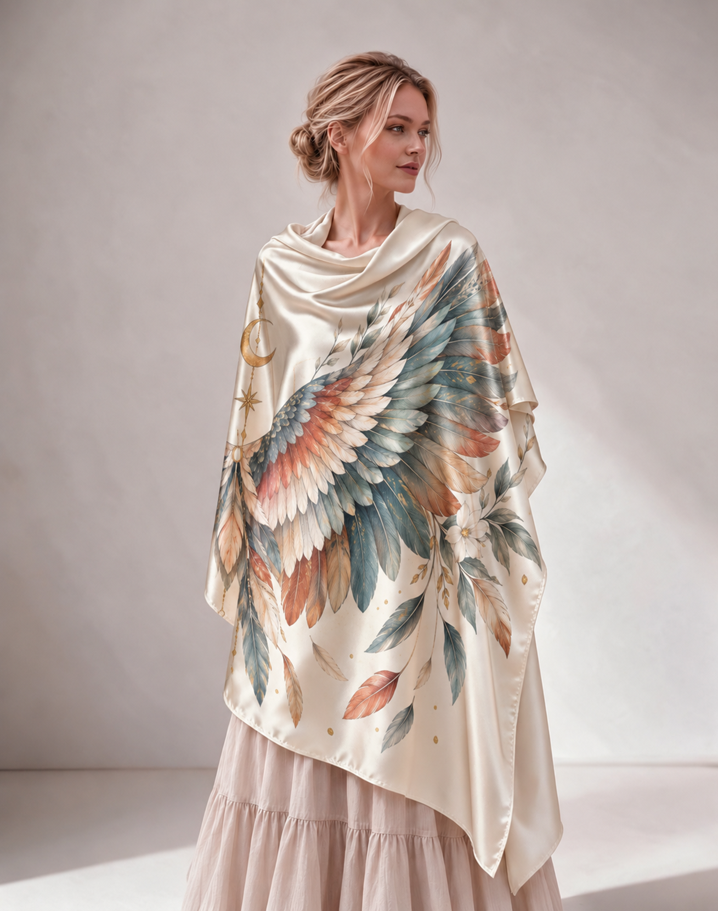 Vintage Moon Star Wing Satin Shawl Cape