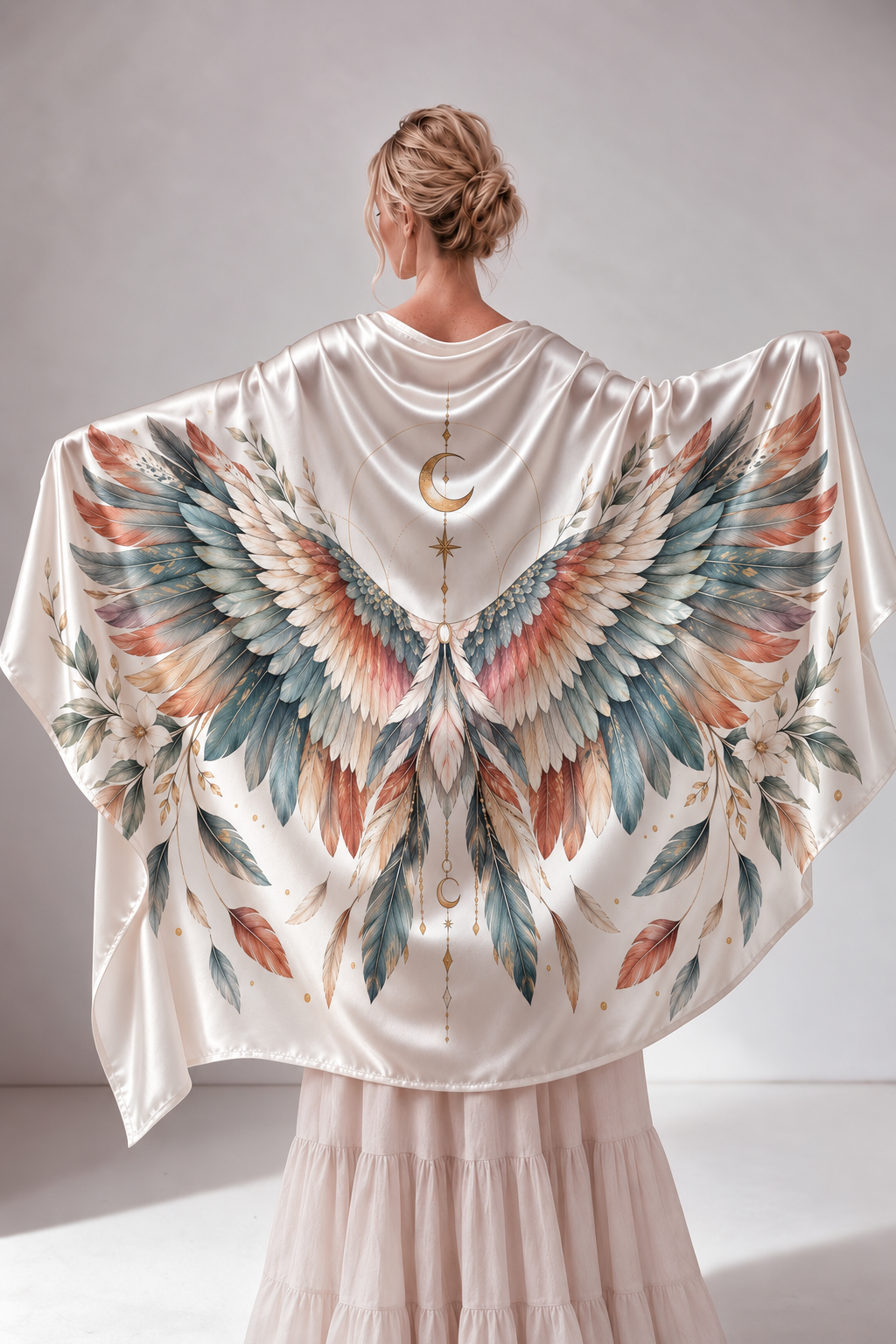 Vintage Moon Star Wing Satin Shawl Cape