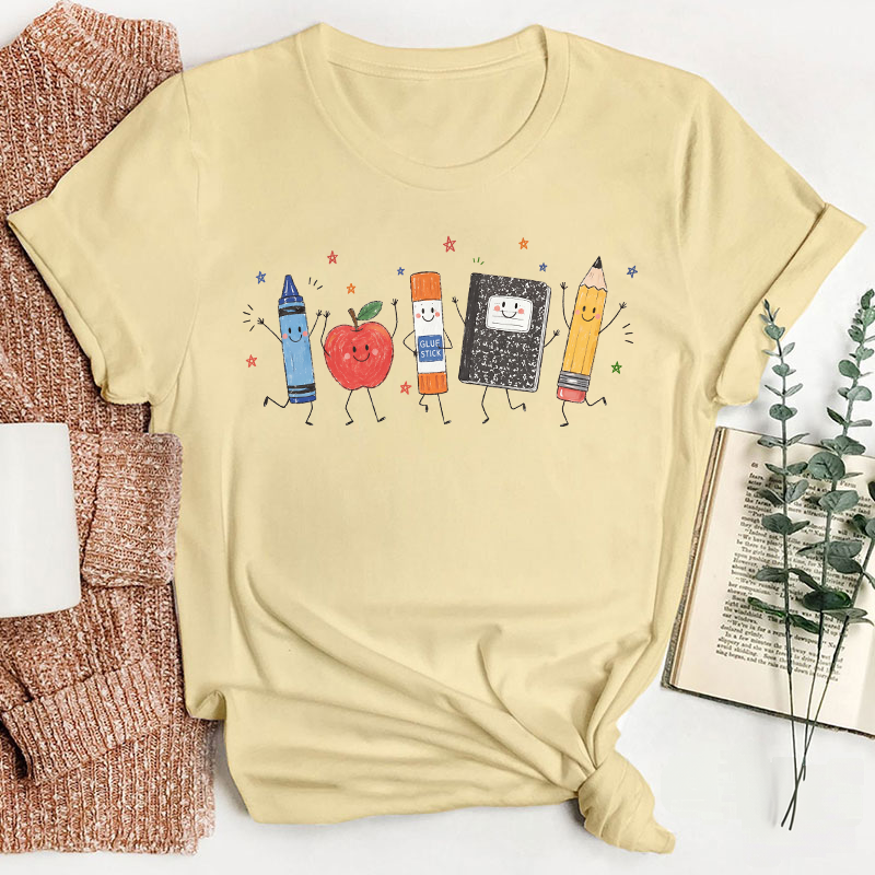 Cute Anthropomorphic School Supplies Teacher T-Shirt image 15