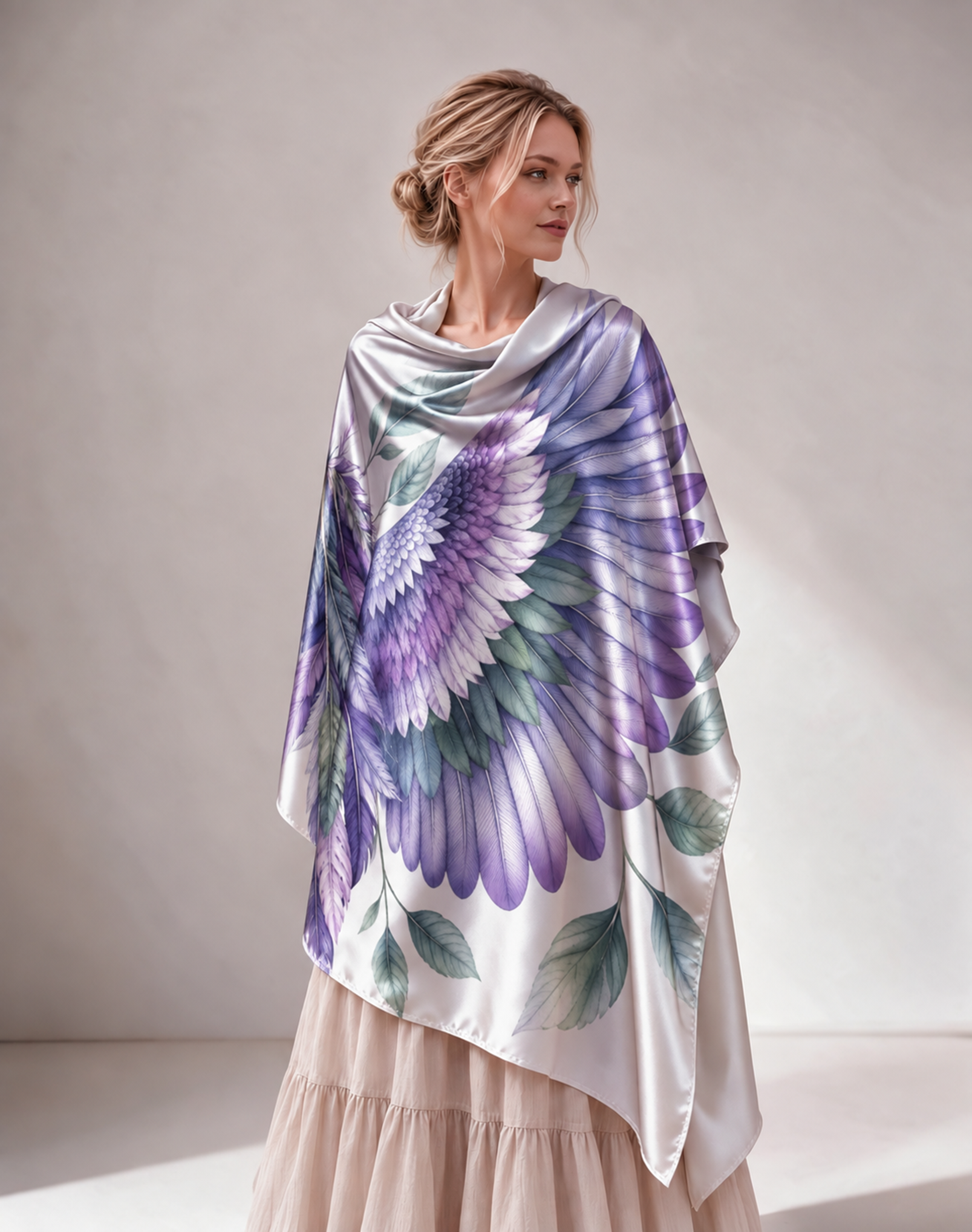 Purple Gradient Wing Leaf Satin Shawl Wrap