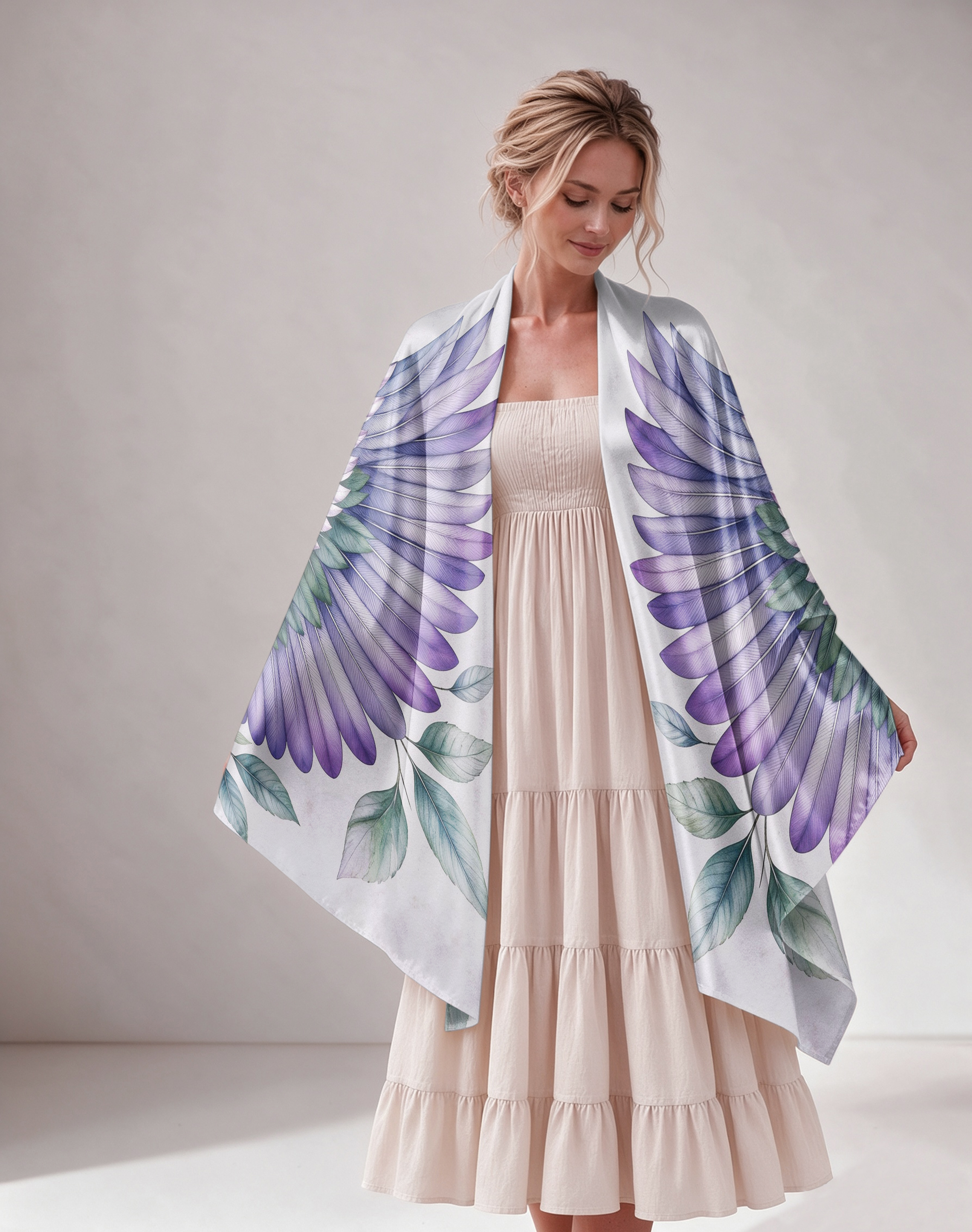 Purple Gradient Wing Leaf Satin Shawl Wrap