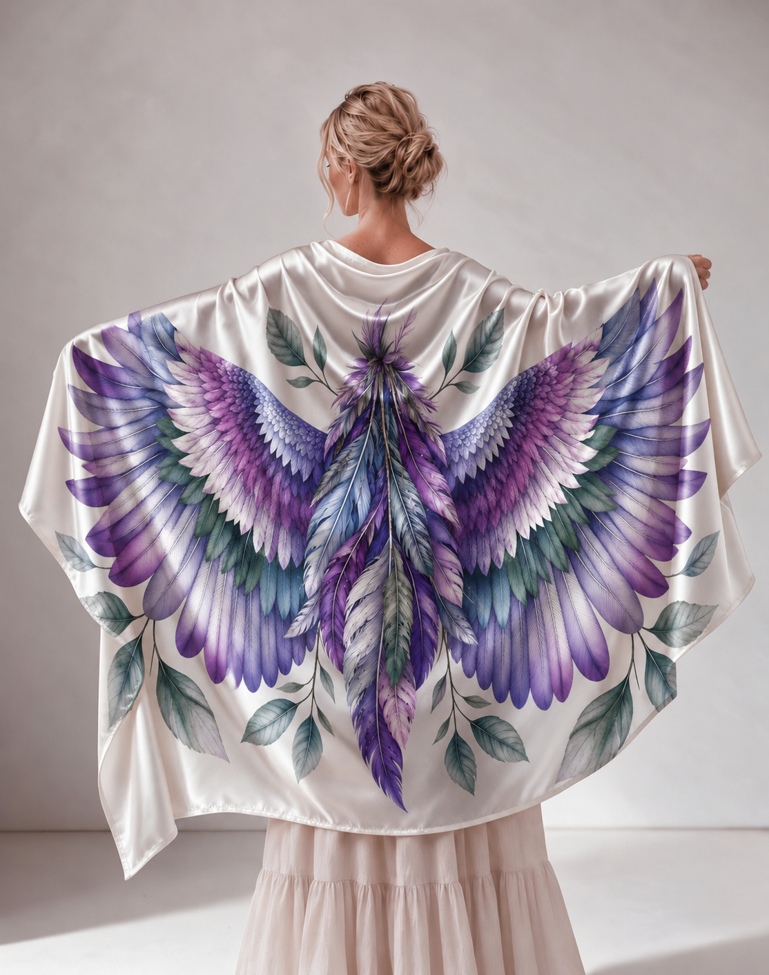 Purple Gradient Wing Leaf Satin Shawl Wrap
