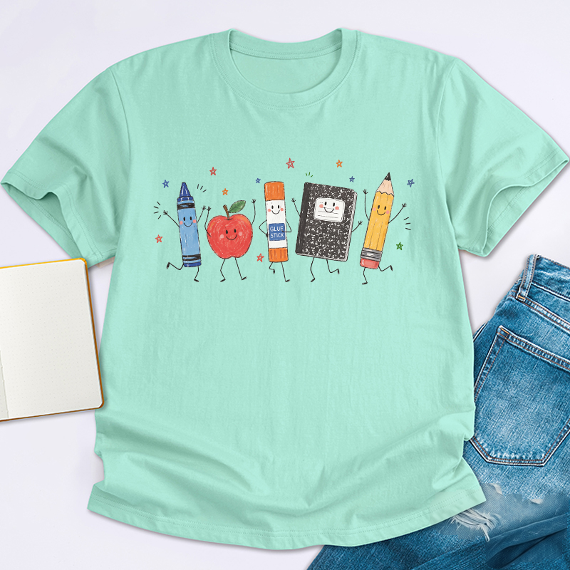 Cute Anthropomorphic School Supplies Teacher T-Shirt image 16