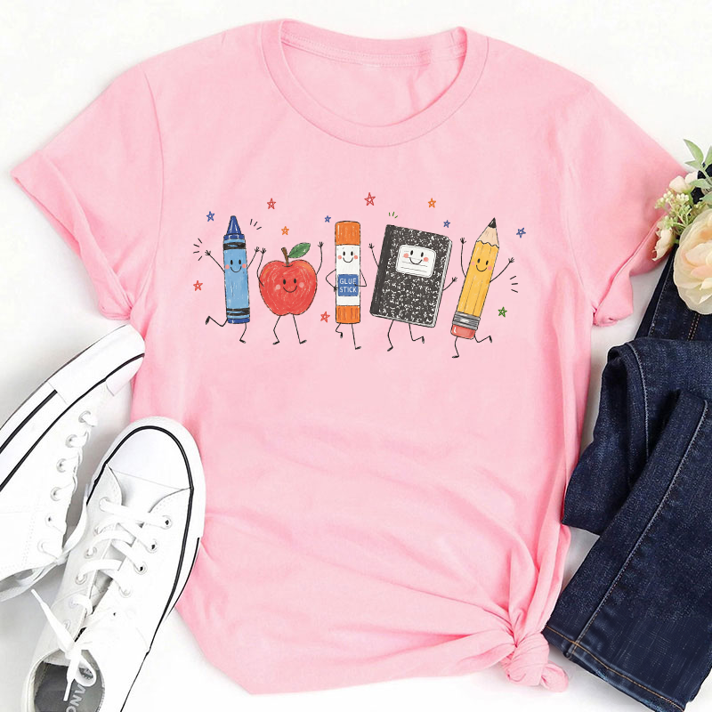 Cute Anthropomorphic School Supplies Teacher T-Shirt image 17