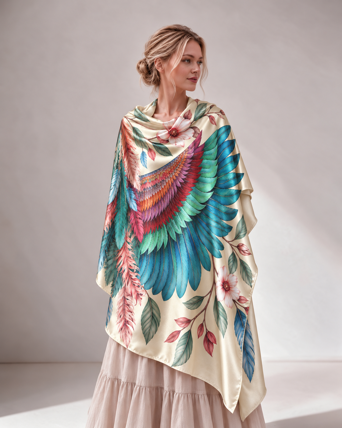 Boho Colorful Wing & Floral Satin Cape