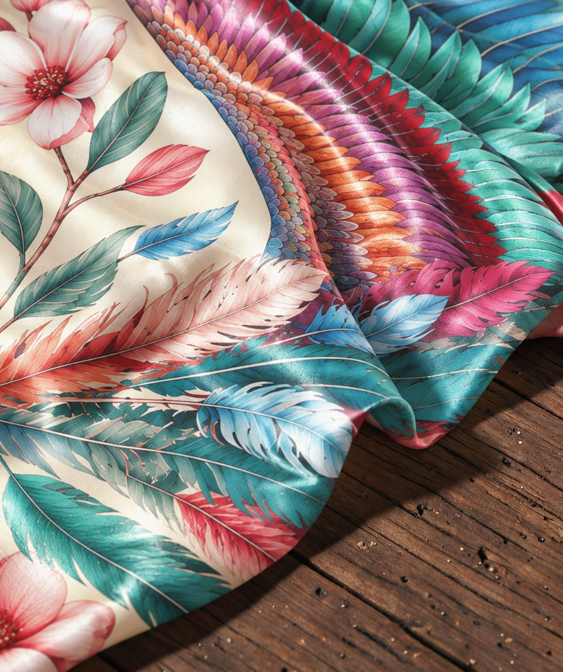 Boho Colorful Wing & Floral Satin Cape