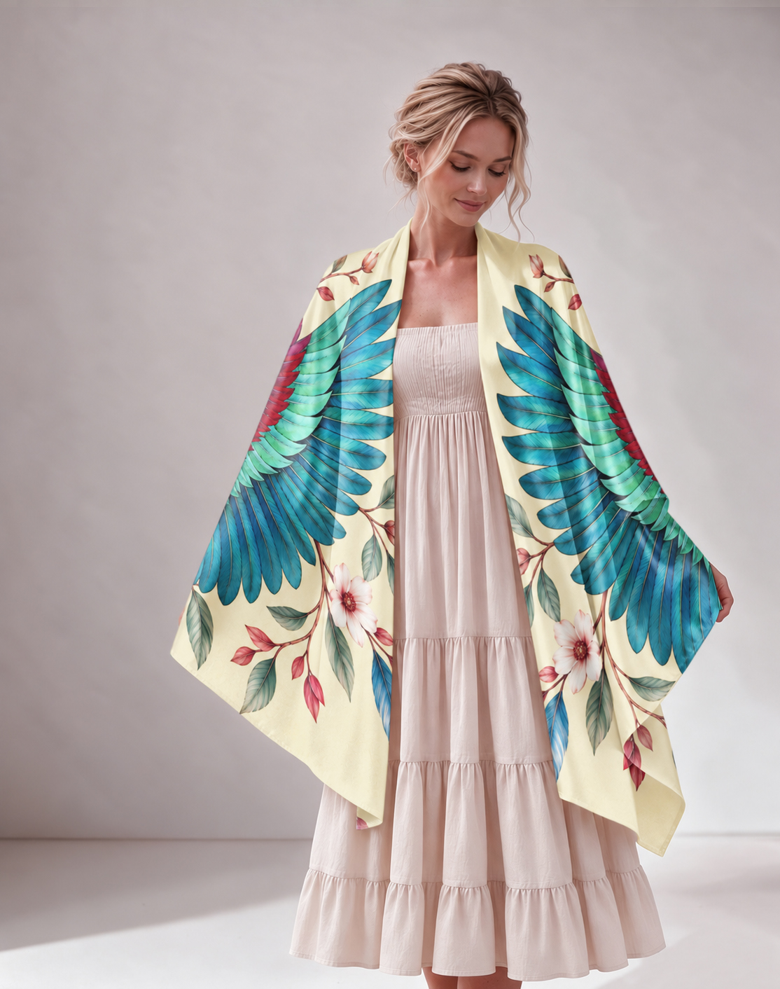 Boho Colorful Wing & Floral Satin Cape