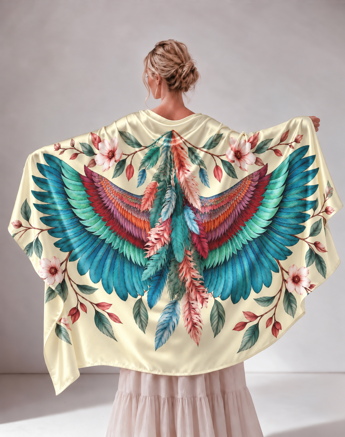 Boho Colorful Wing & Floral Satin Cape