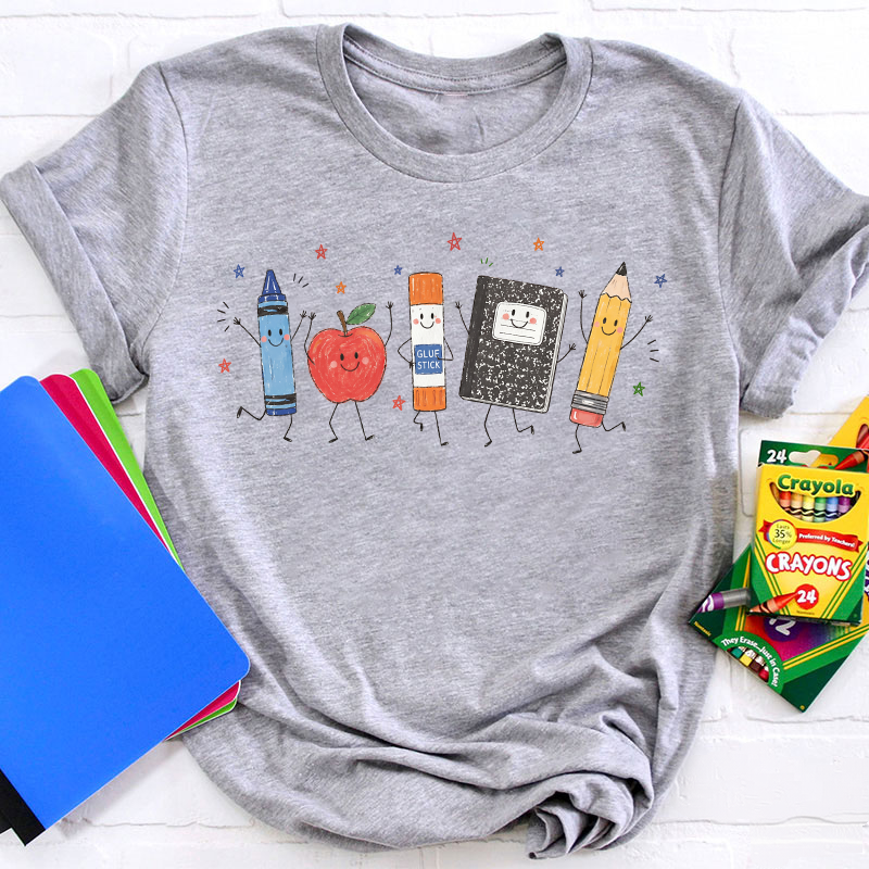Cute Anthropomorphic School Supplies Teacher T-Shirt image 18