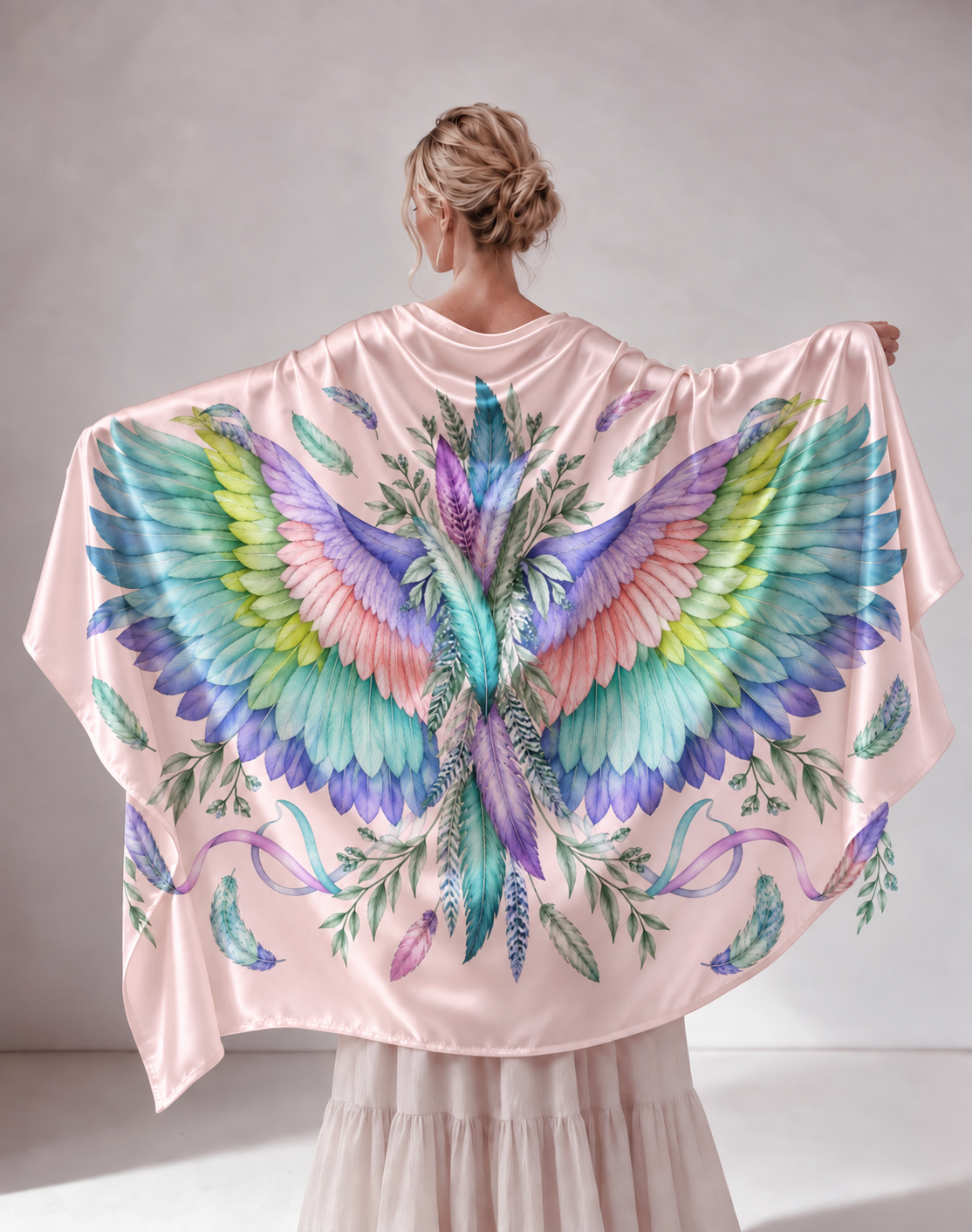 Rainbow Pastel Wing Print Women Shawl 