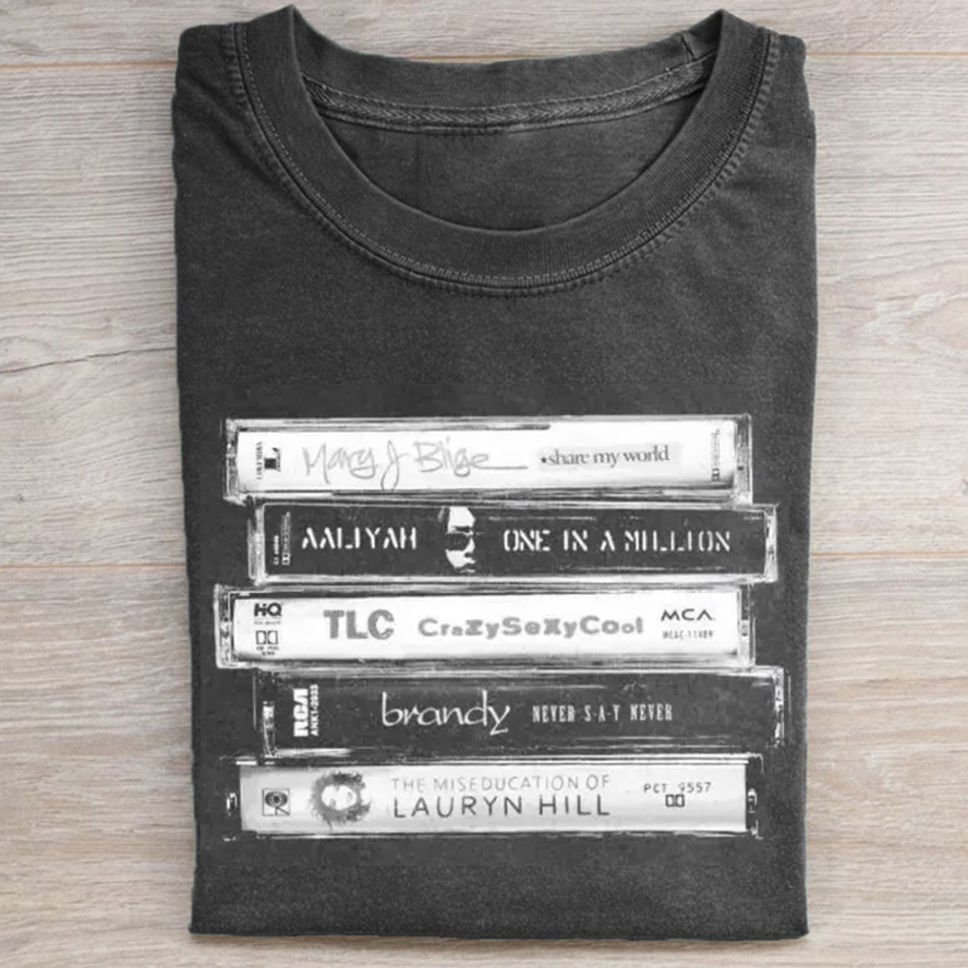 Retro R&B Cassette Tape Shirt Dark Grey