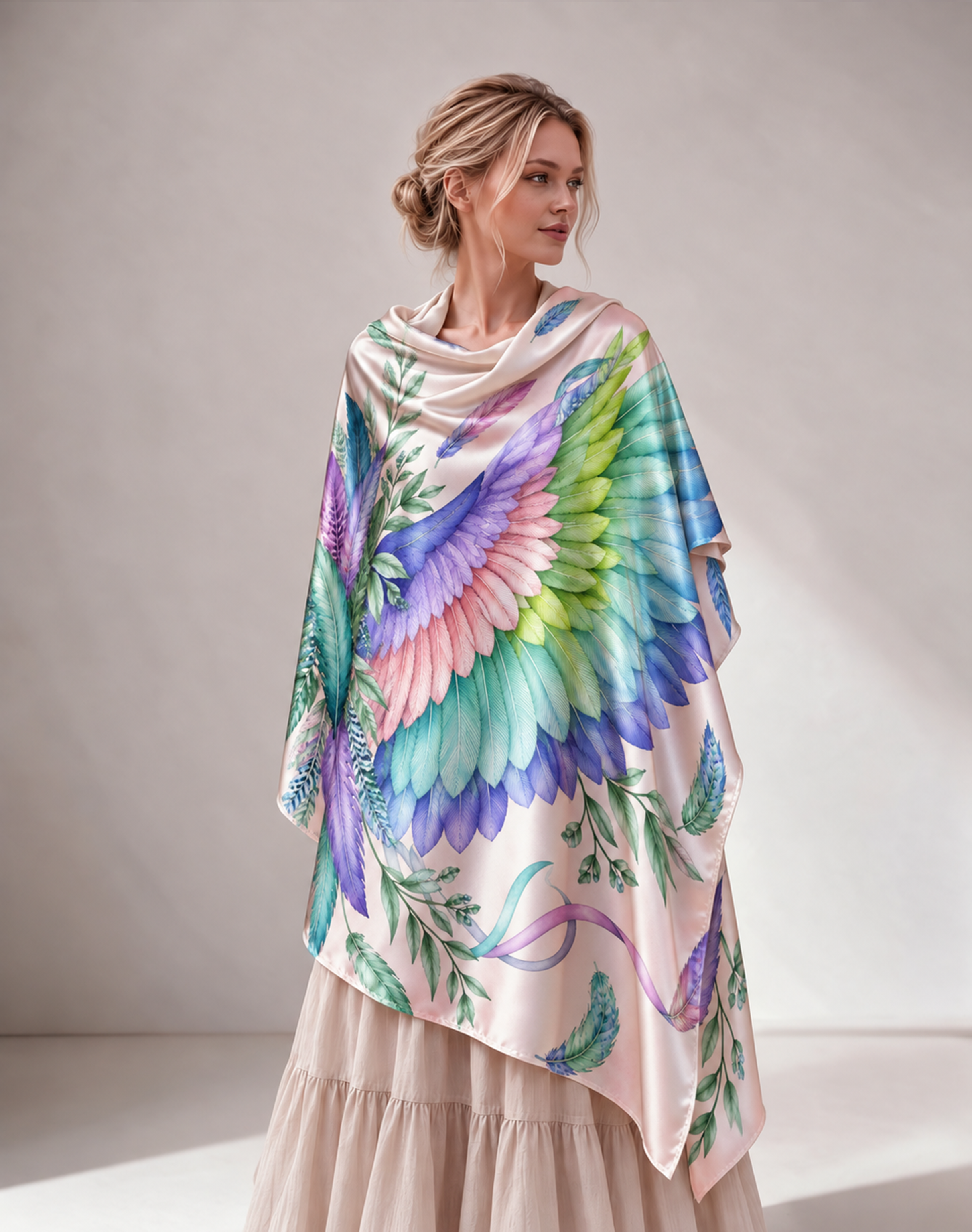 Rainbow Pastel Wing Print Women Shawl 