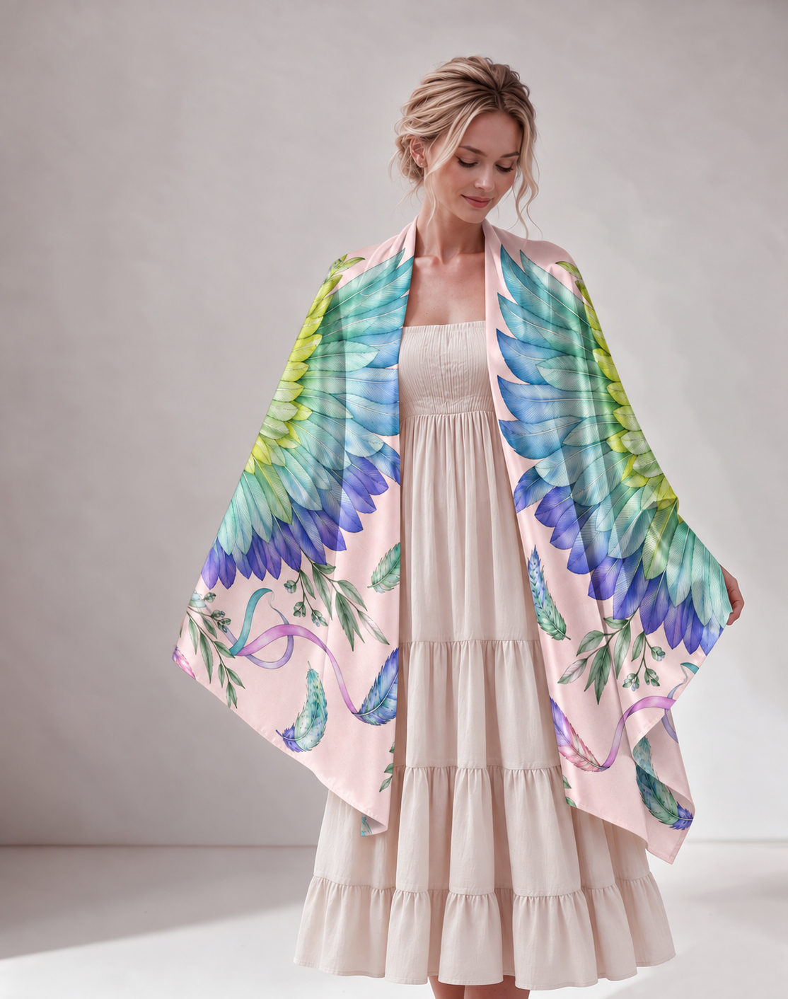 Rainbow Pastel Wing Print Women Shawl 