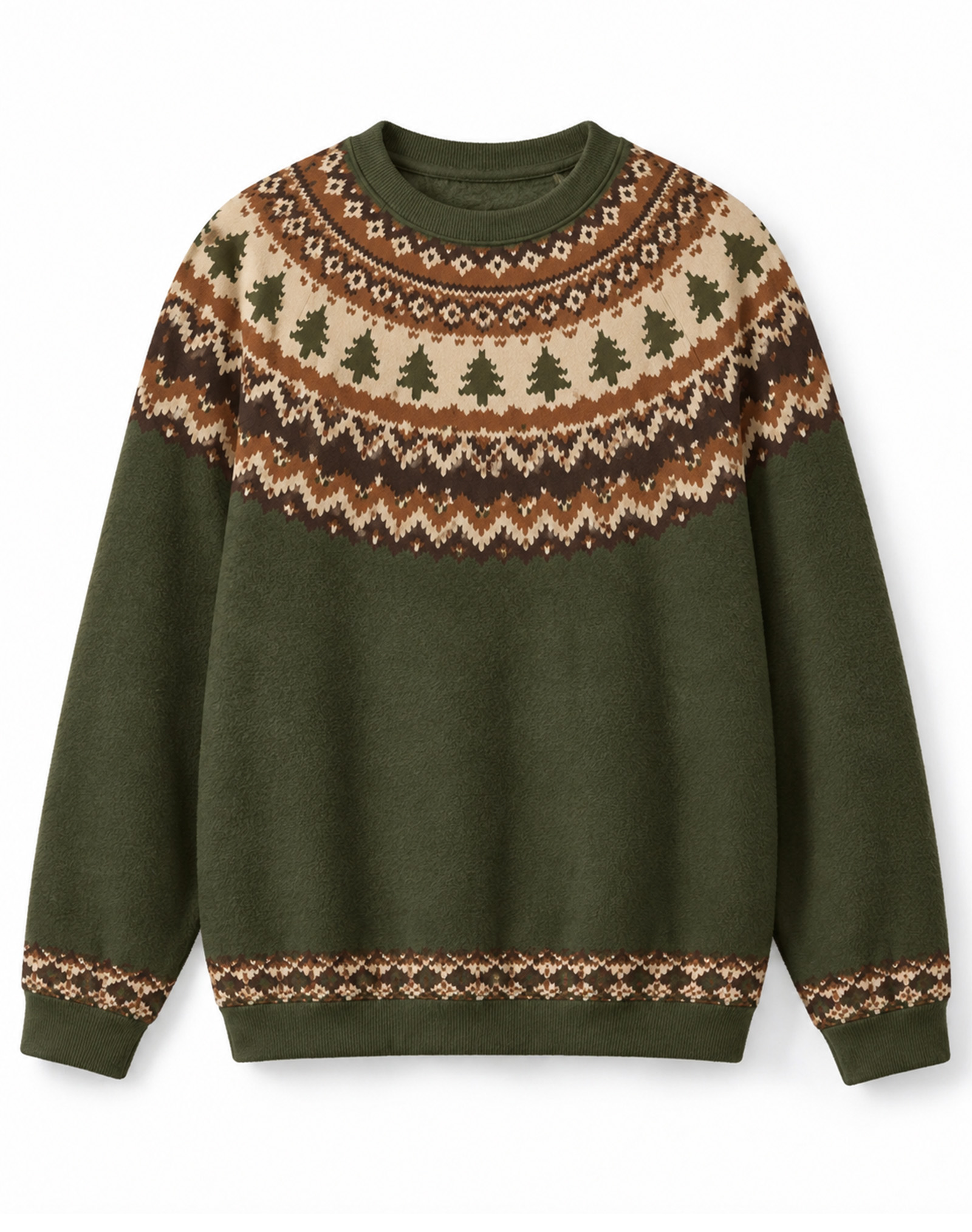 Green Fair Isle Nordic Christmas Tree Crew Neck Sweater