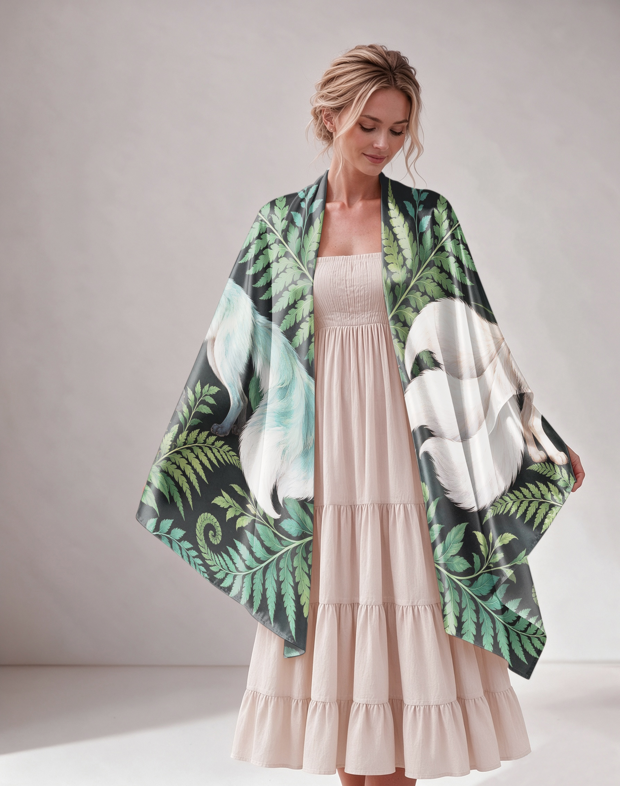 Forest Fox & Mushroom Satin Poncho Shawl