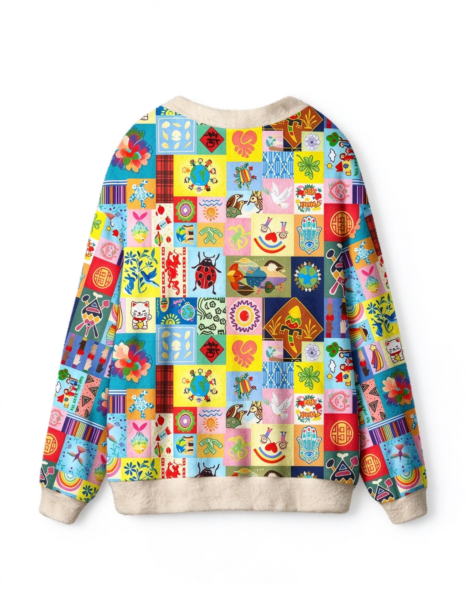 Global Folk Lucky Patchwork Collage Geek Ugly Cardigan Sweaters