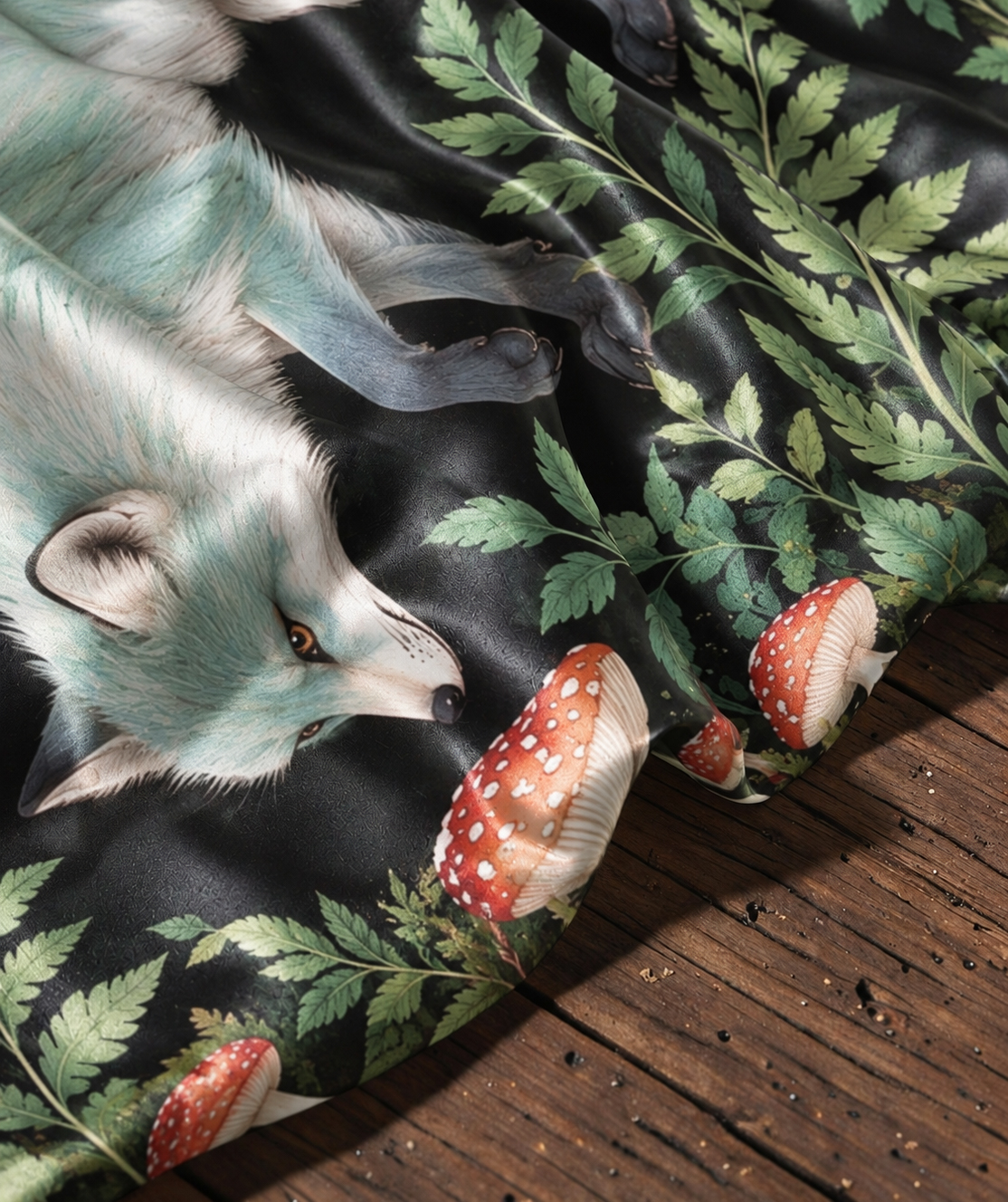 Forest Fox & Mushroom Satin Poncho Shawl