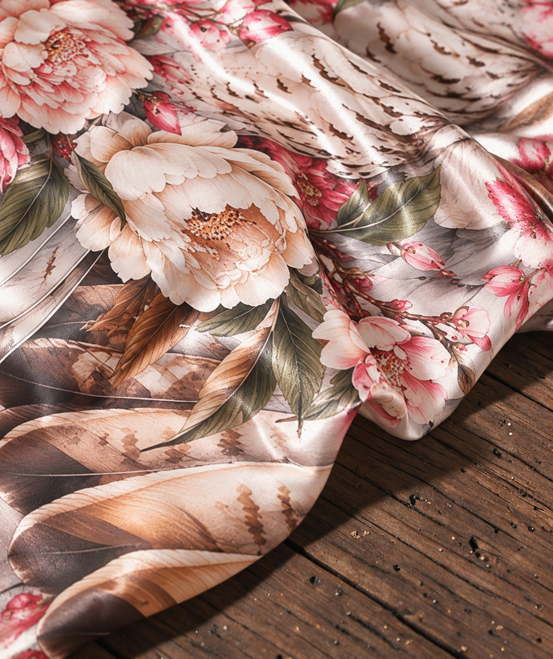 Floral Owl Wing Satin Wrap Shawl