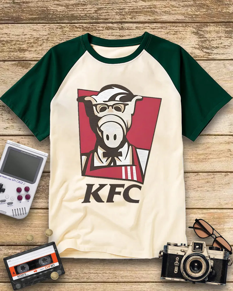 Vintage Style Alien Fast Food Logo Raglan Tee