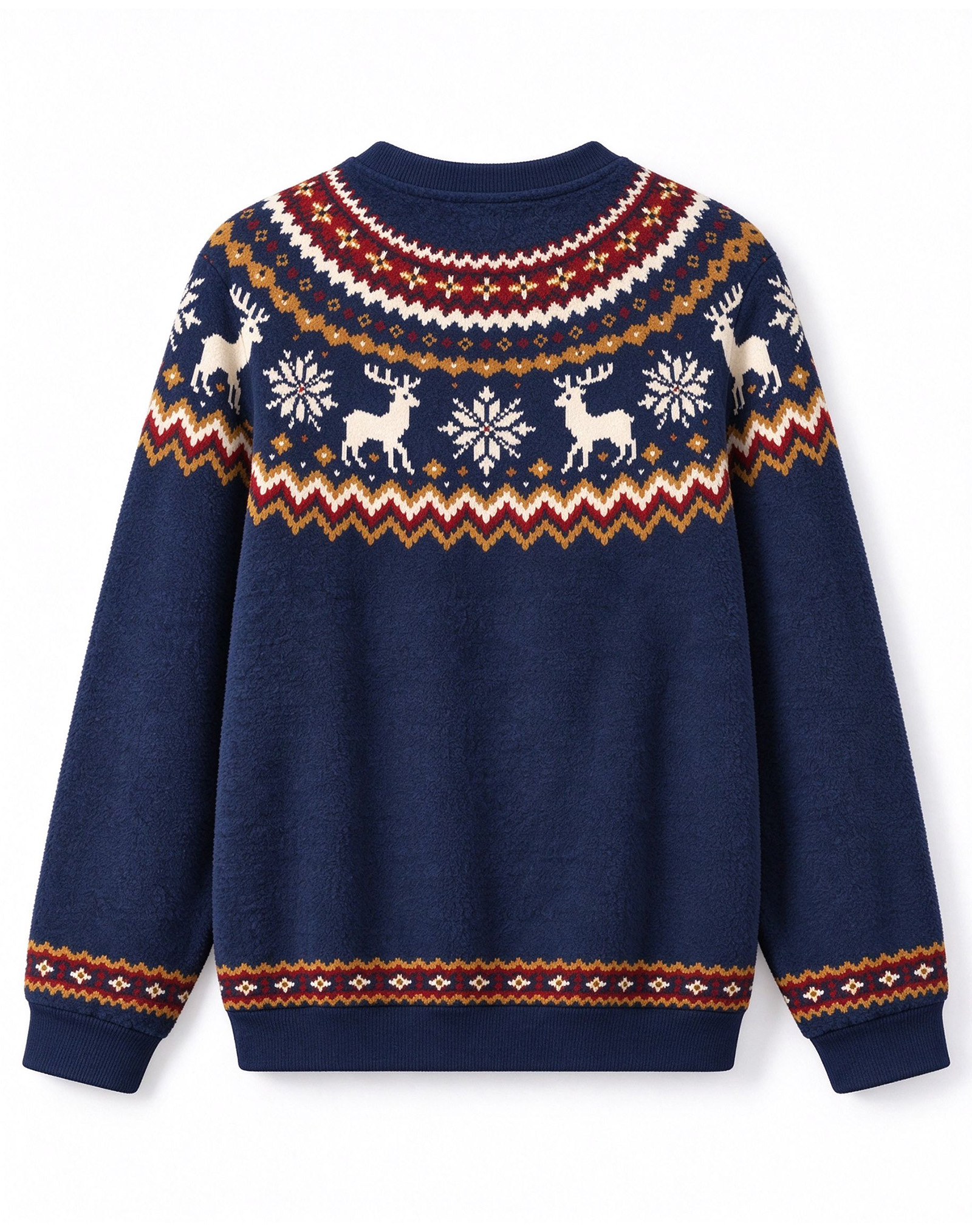 Navy Fair Isle Nordic Reindeer Snowflake Crew Neck Sweater