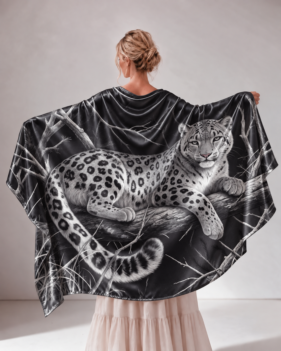 Monochrome Snow Leopard Print Women Shawl
