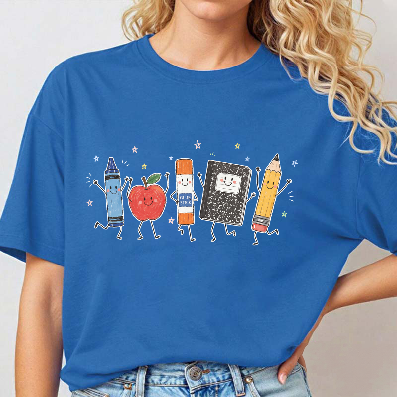 Cute Anthropomorphic School Supplies Teacher T-Shirt image 21