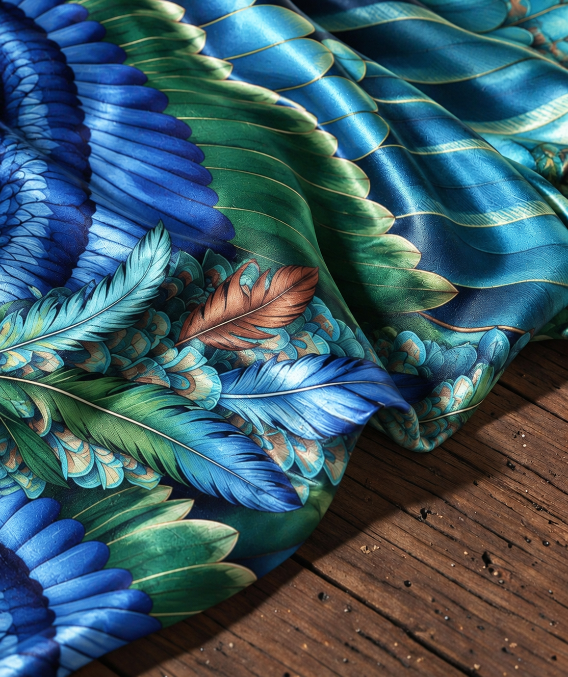 Peacock Wing Boho Satin Wrap Shawl
