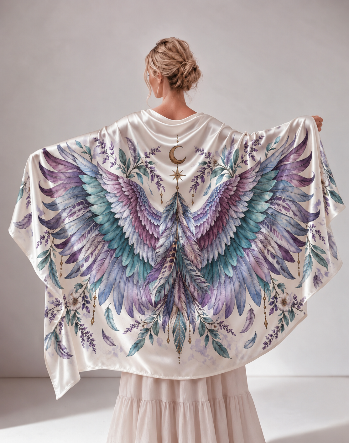 Boho Purple‑Lavender Wing Print Women Shawl