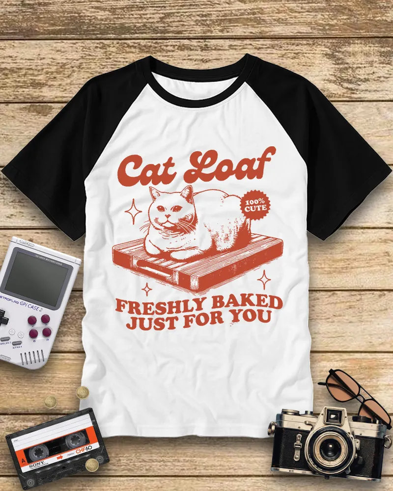 Retro Red Tone Cat Graphic Raglan Tee