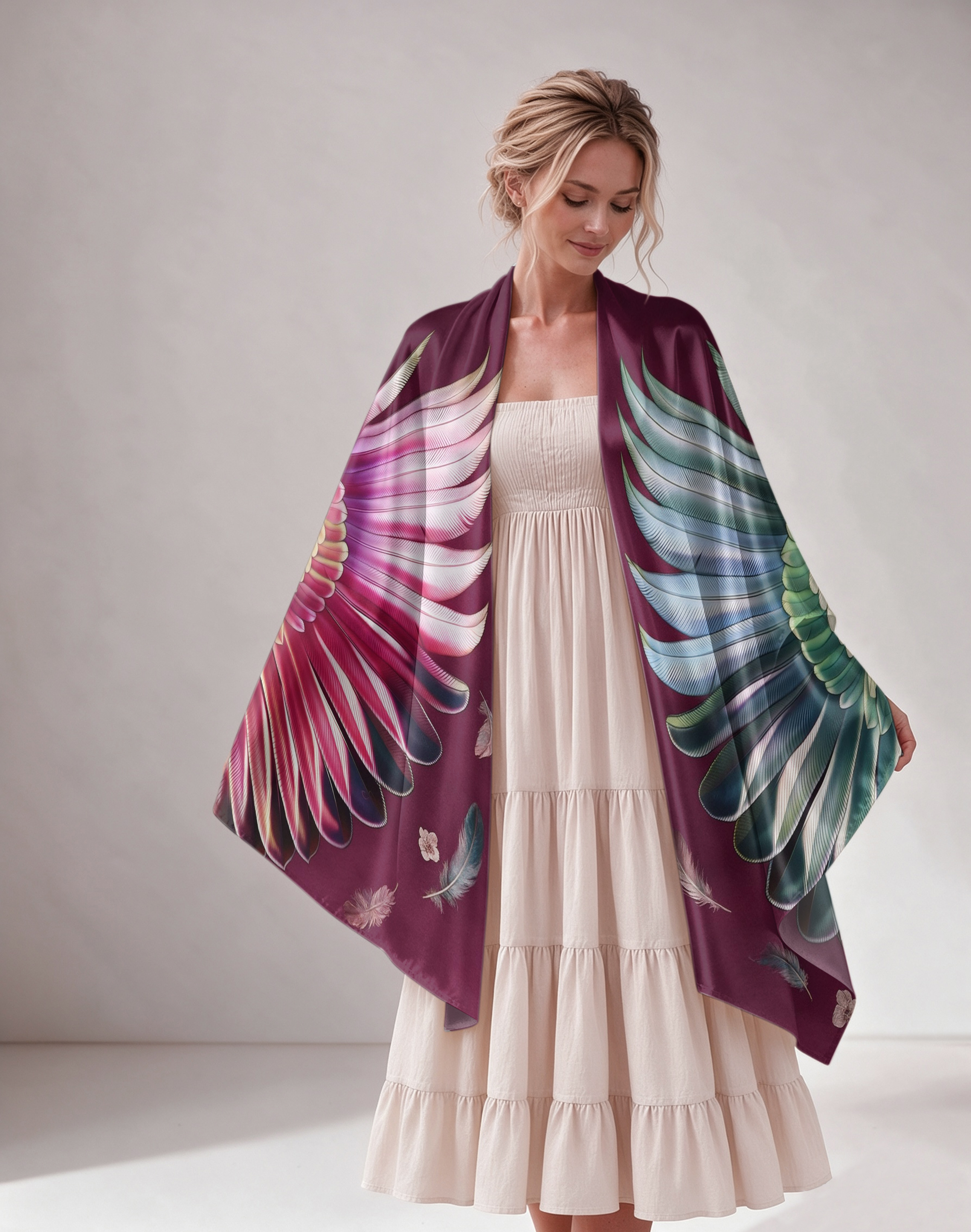 Burgundy Floral Wing Print Women Shawl