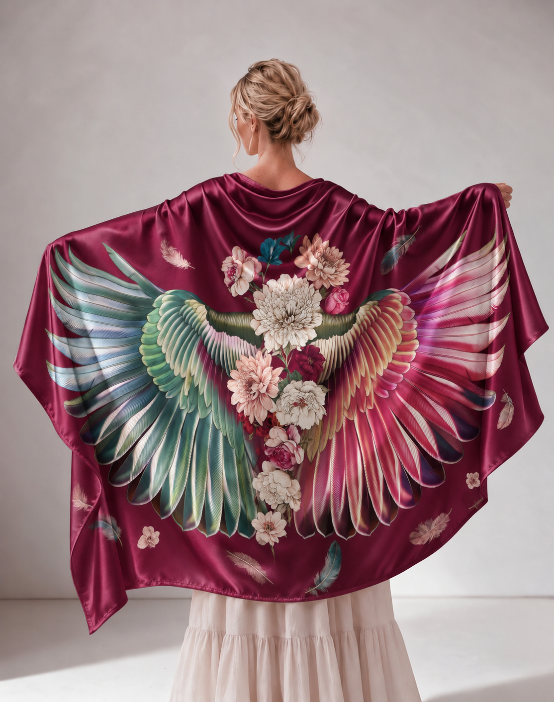 Burgundy Floral Wing Print Women Shawl