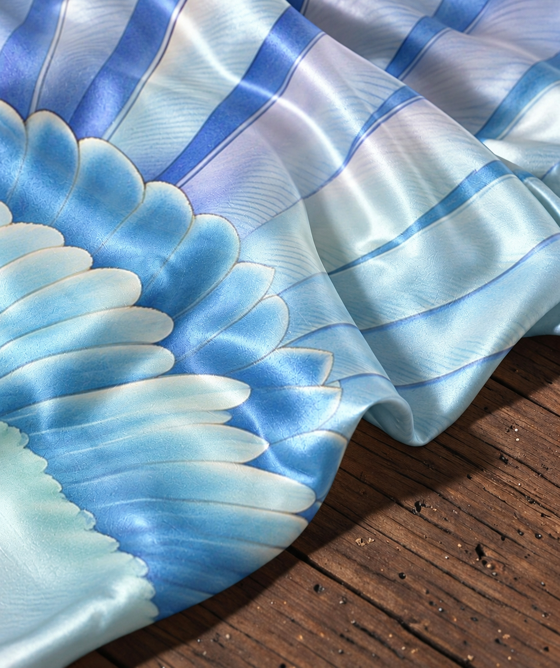 Blue‑Porcelain Wing Floral Print Women Shawl