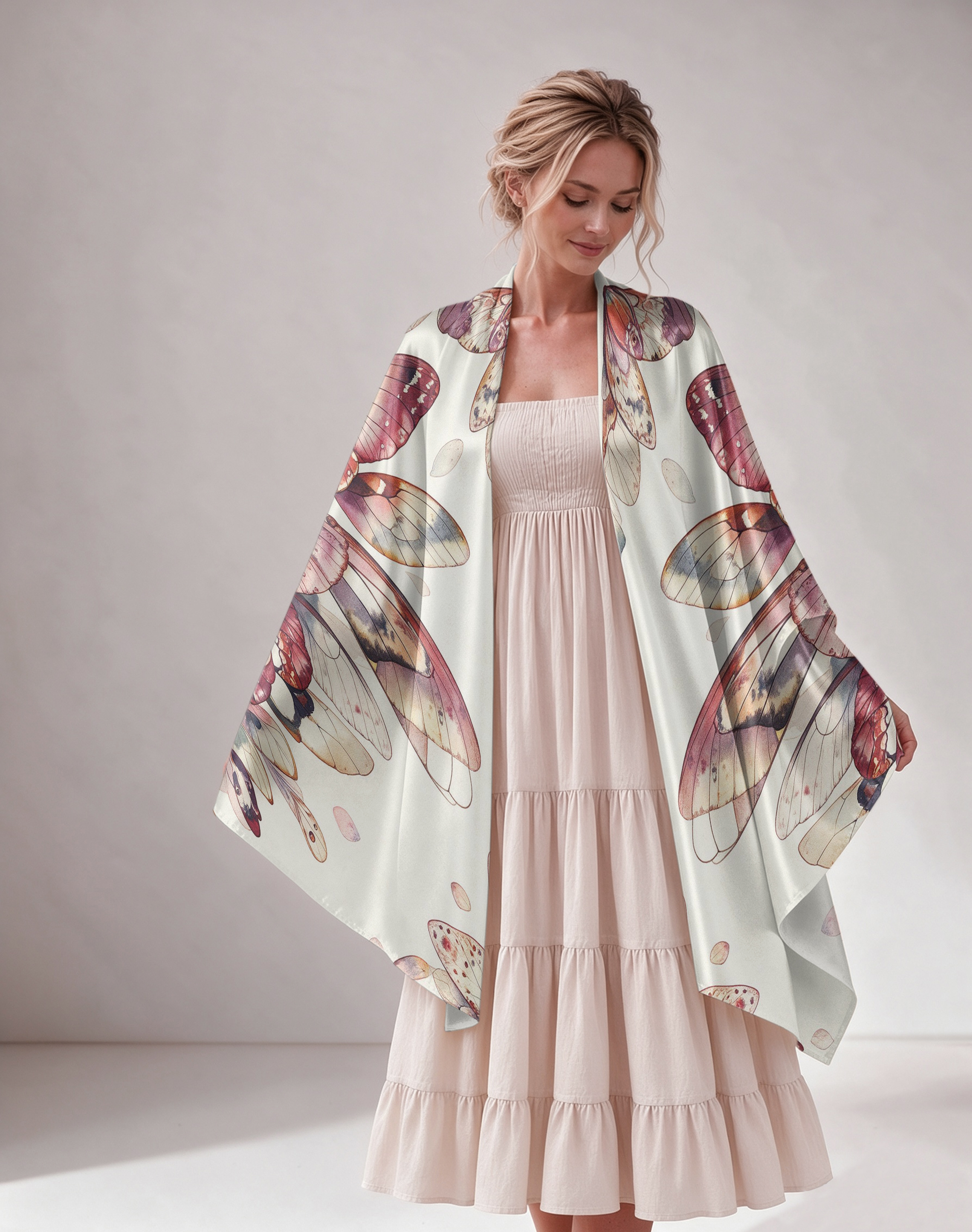 Watercolor Butterfly Wing Print Women Shawl 