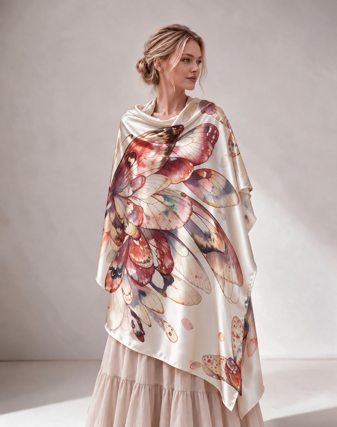 Watercolor Butterfly Wing Print Women Shawl 