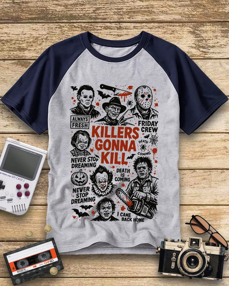 Spooky Retro Horror Icons Raglan Tee