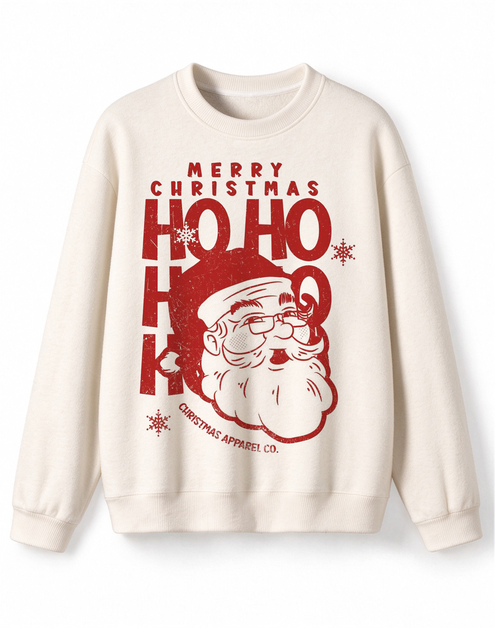 Vintage Merry Christmas Ho Ho Ho Santa Graphic Crew Neck Knit Sweater, Christmas Casual Long Sleeve Pullover