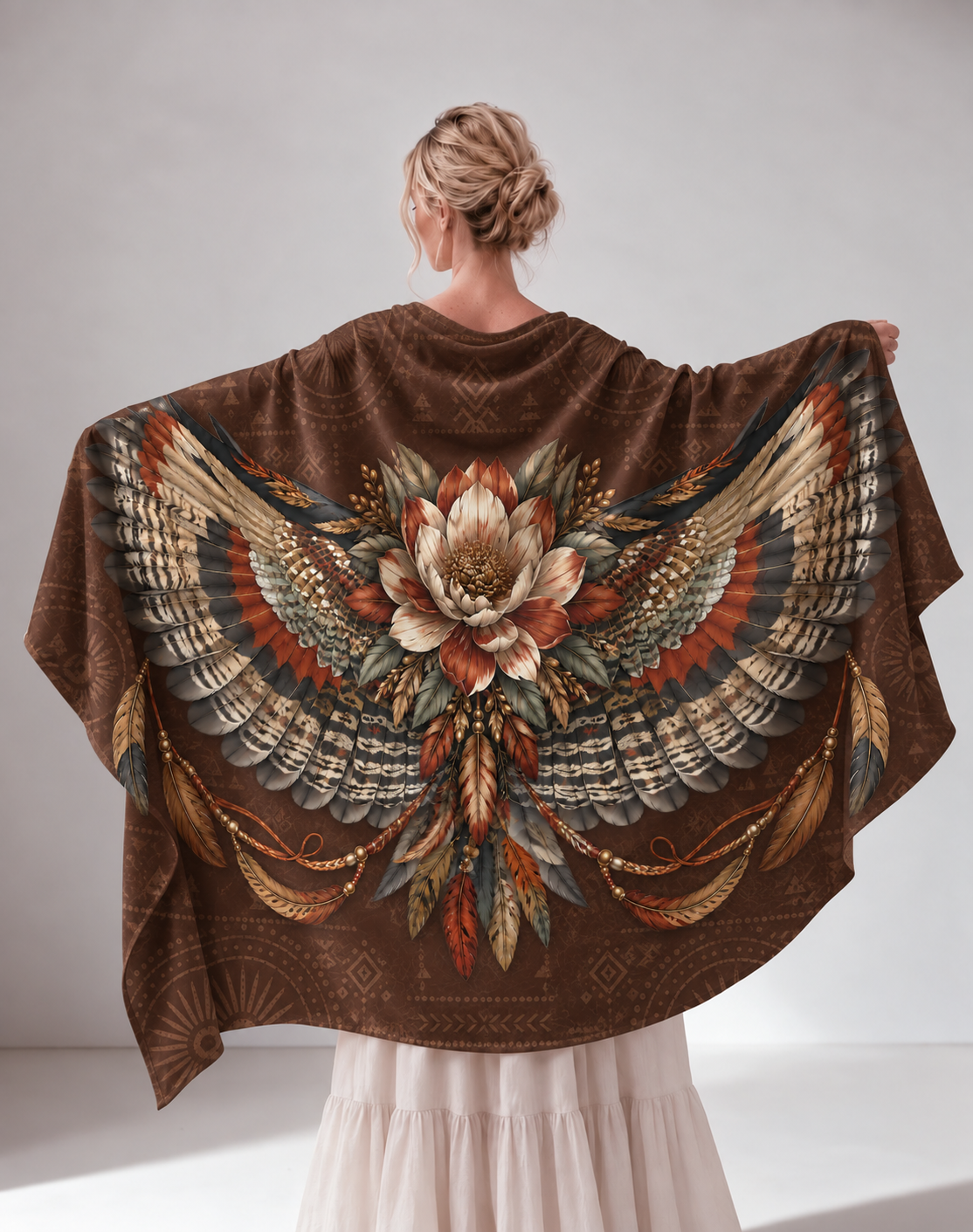 Vintage Eagle & Floral Print Women Shawl