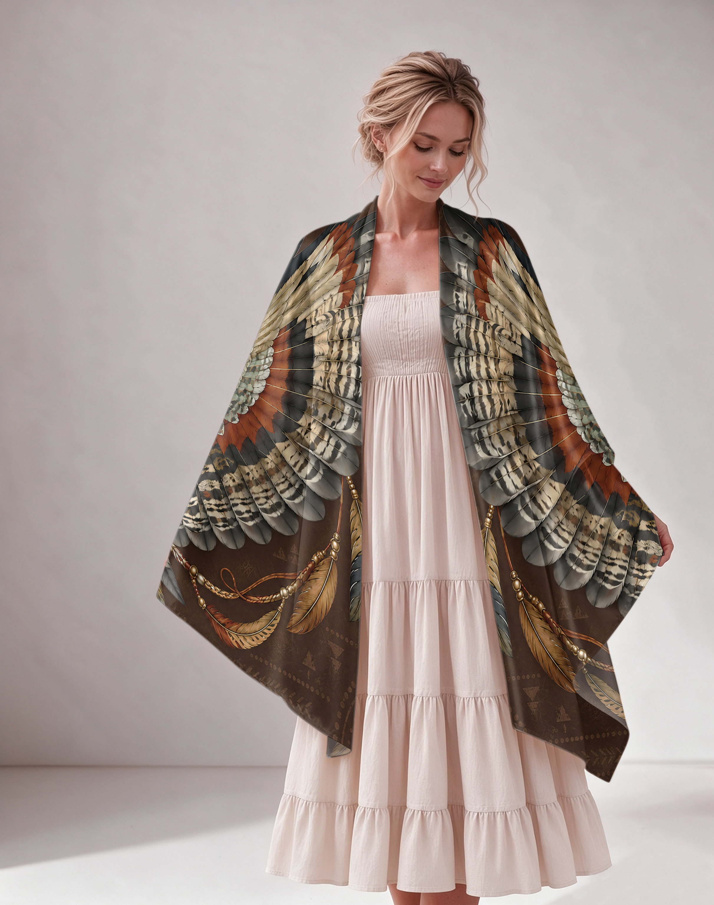 Vintage Eagle & Floral Print Women Shawl