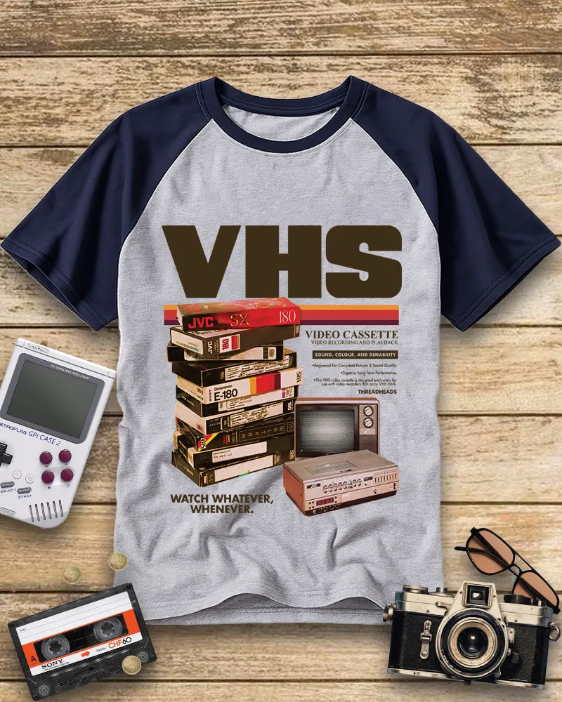 Vintage Retro Tech VHS Nostalgia Raglan Tee