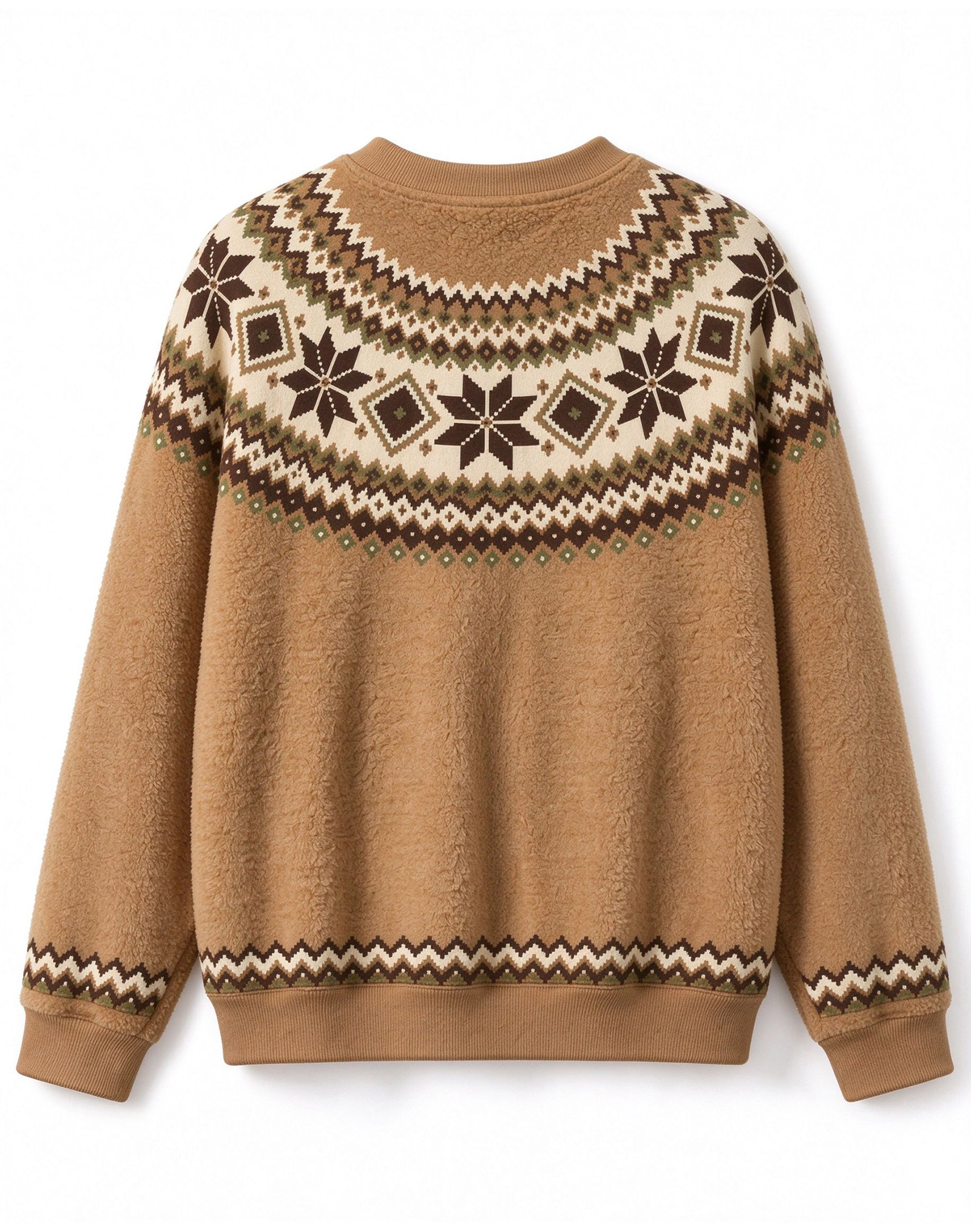 Khaki Fair Isle Nordic Snowflake Crew Neck Sweater