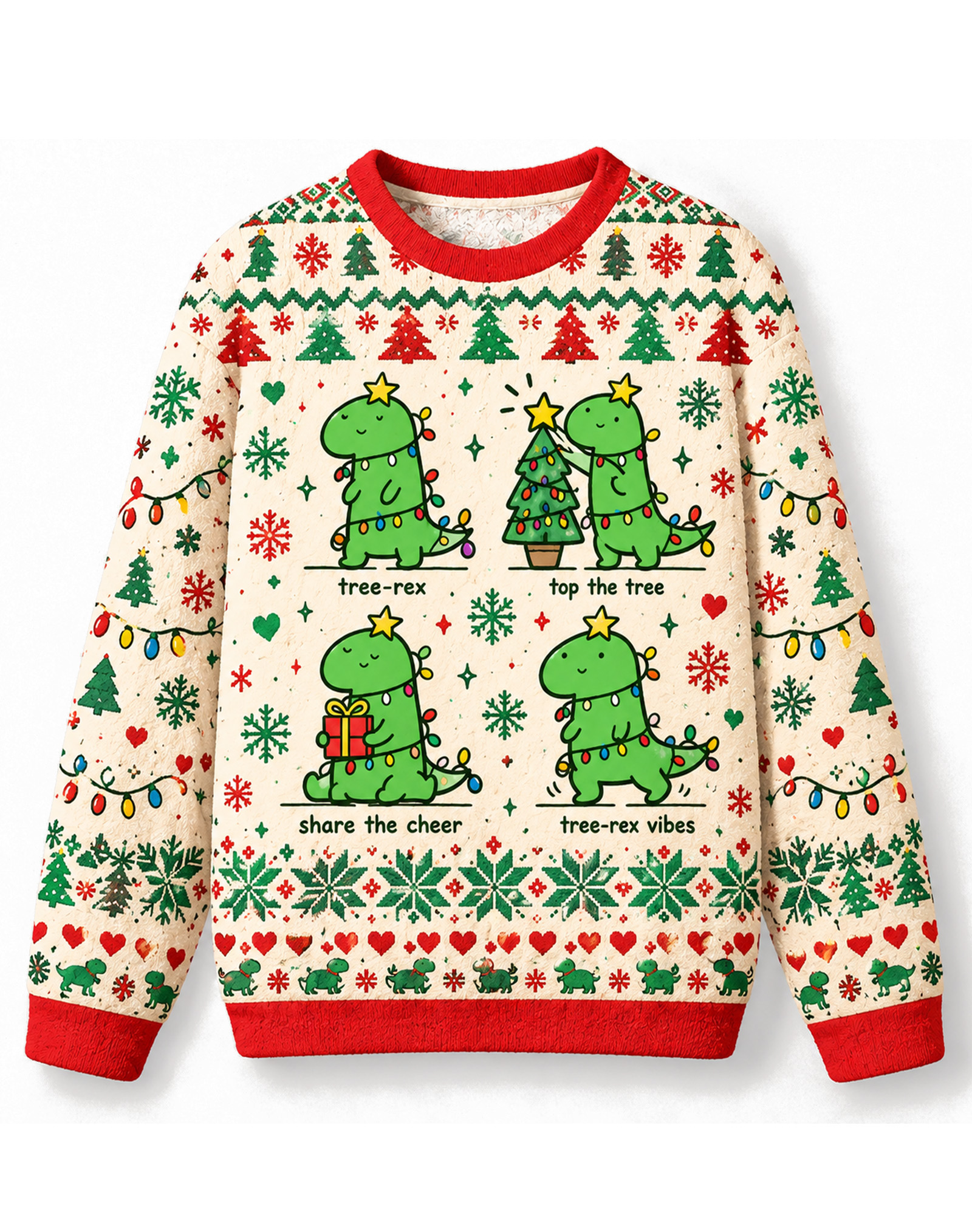 Unisex Cute Dinosaur Christmas Jumper Tree-Rex Holiday Sweater