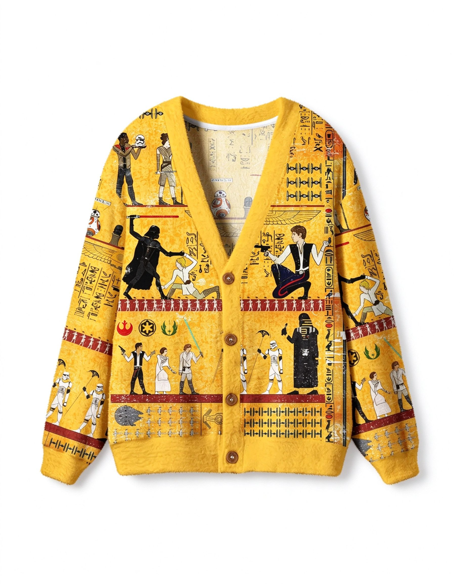 Dark Warrior Ancient Egypt Mural Geek Ugly Cardigan Sweaters