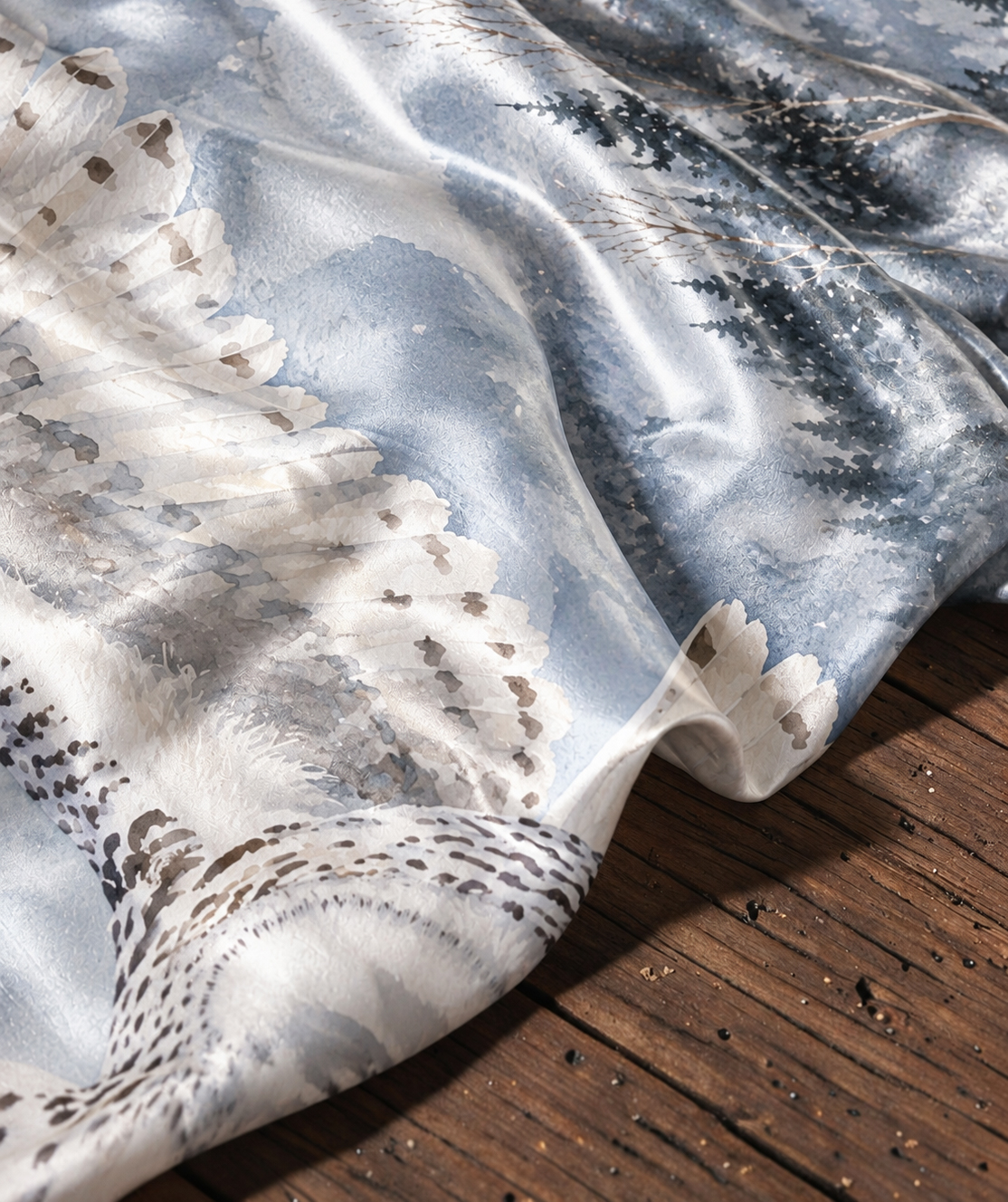 Snowy Owl Winter Forest Print Satin Shawl